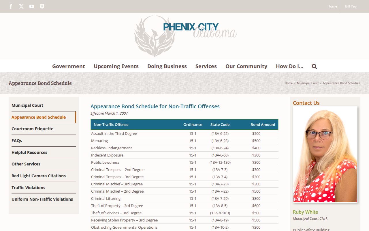 Dated Phenix City schedule relevant to Russell County outstanding warrants