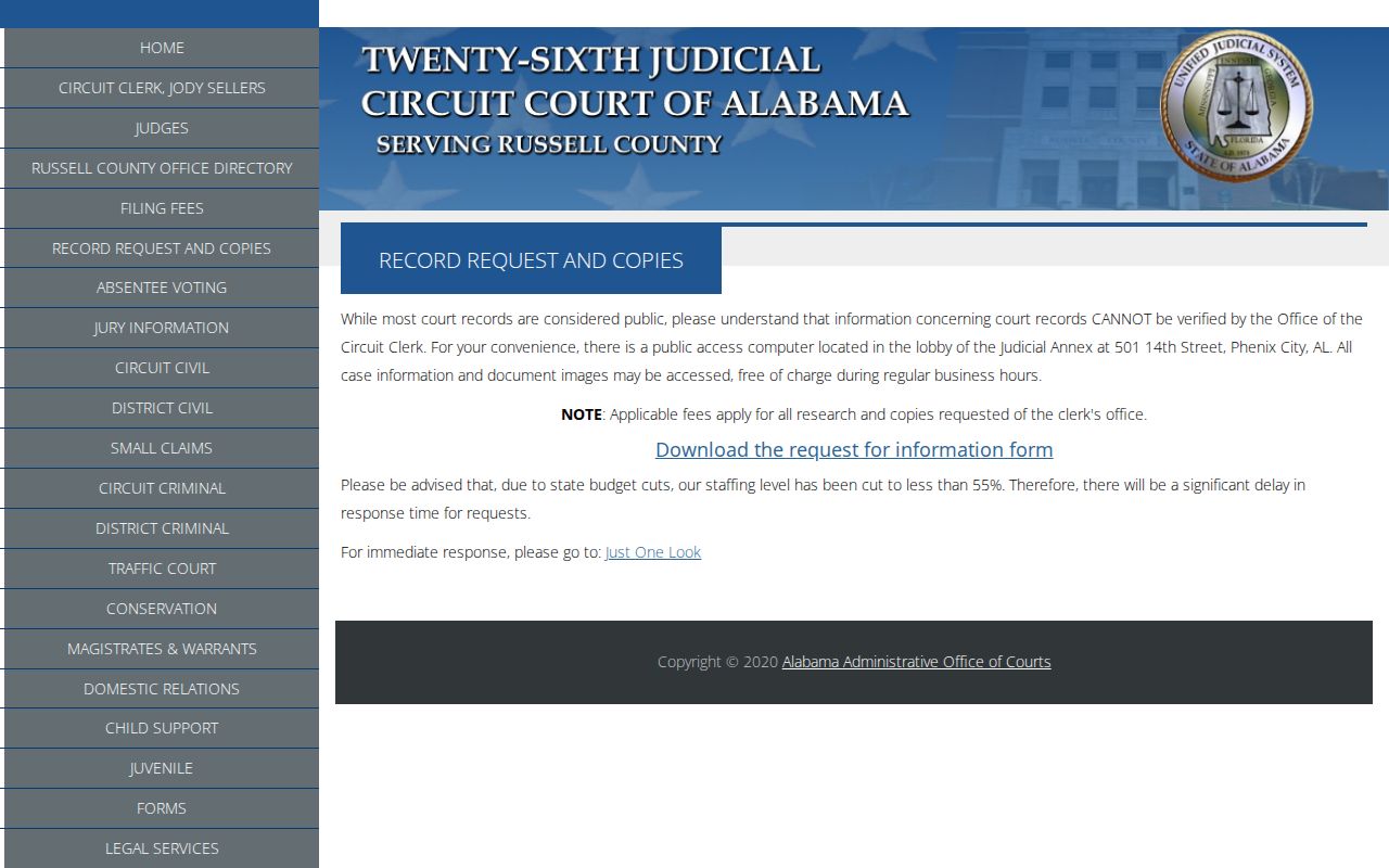 Hurtsboro warrant records Russell Circuit Clerk lobby access